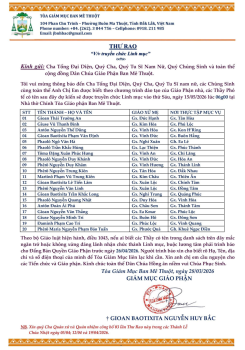 THƯ RAO “V/v Truyền chức Linh mục”